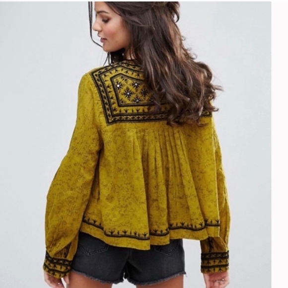 Free People Twilight Embellished Cotton Jacket yellow mustard color Size XS - Picture 13 of 14